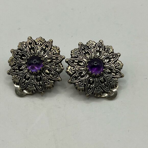 MFA, Museum of Fine Art Vintage-Inspired sterling with Amethyst clip on earrings - Picture 1 of 5